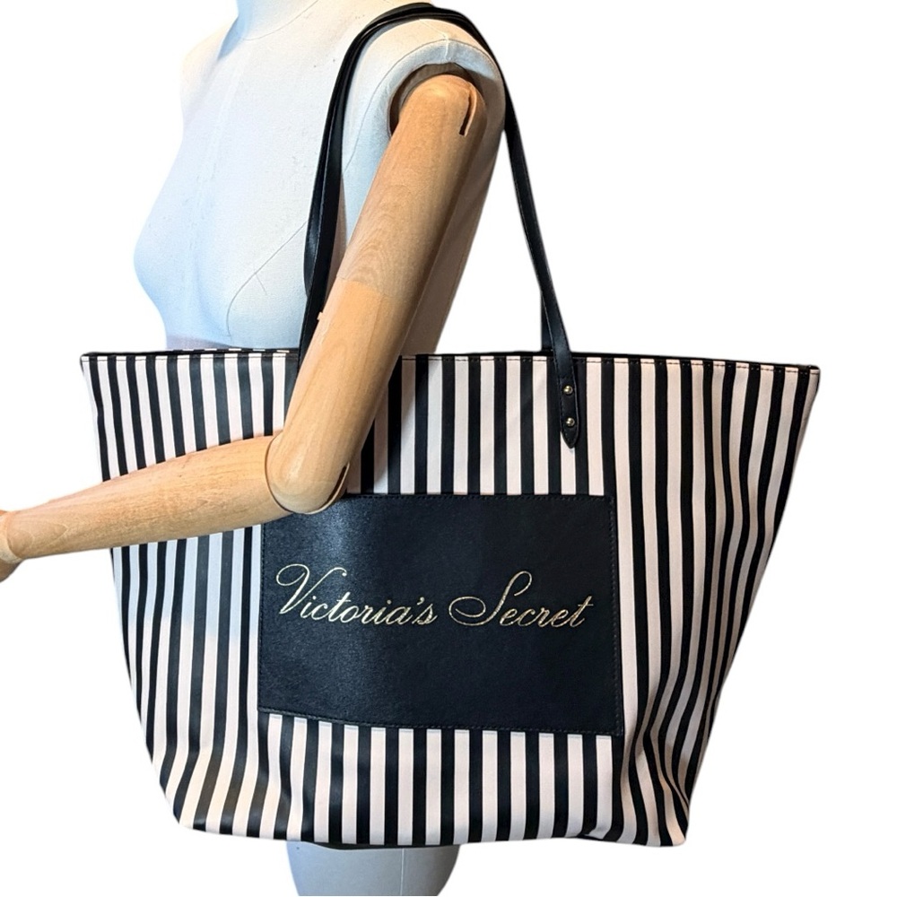 Victoria's Secret PU Dusty Pink & Black Stripe Weekender Tote Bag